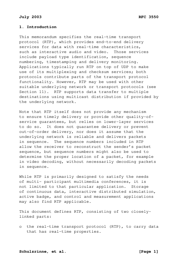 RTP Protocol: RFC 3550 - Hardcover Edition