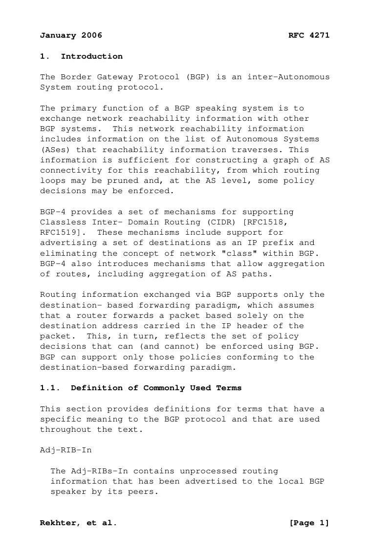 BGP-4 Protocol: RFC 4271 - Hardcover Edition