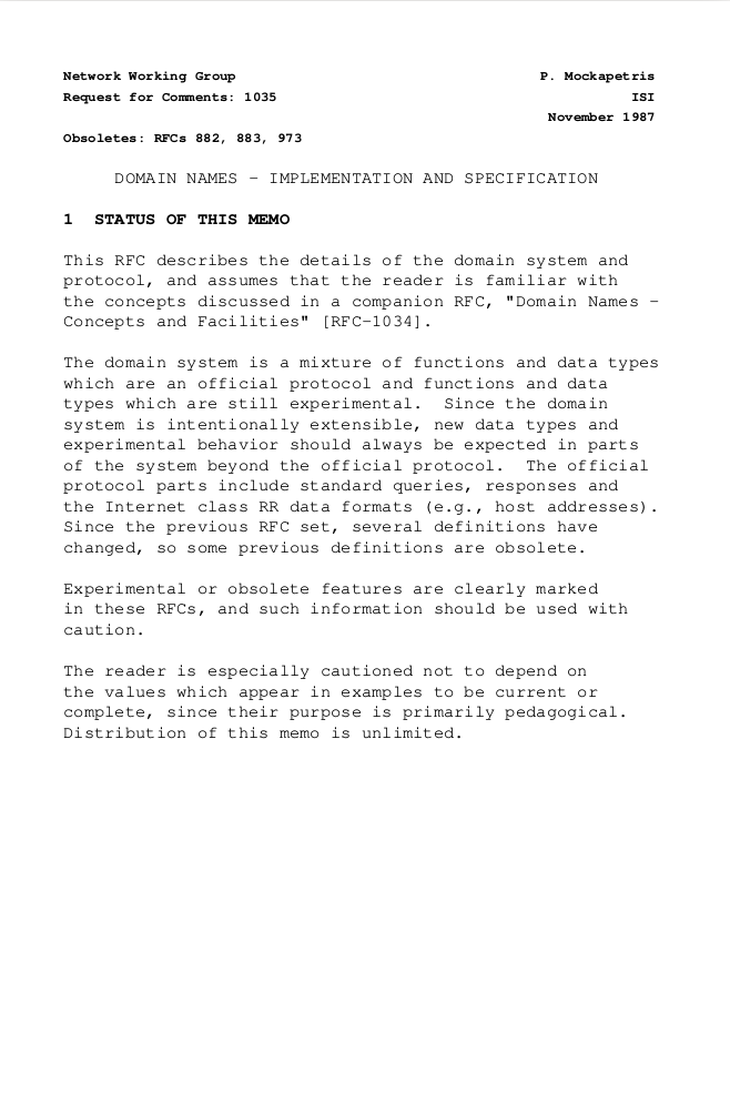 DNS Protocol: RFC 1035 - Hardcover Edition